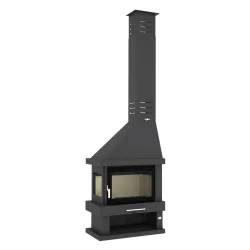 Chimenea Leña 2 Caras                        Cristal Izquierdo                                 Interior Vermiculita                             Potencia Máxima 14 KW.