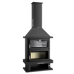 Chimenea Leña Frontal                                  Horno Inox. Envolvente                          Bandeja Horno 600 x 400 mm.                        Potencia Máxima 17,5 KW.